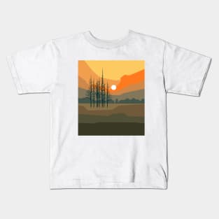 Stunning sunset behind trees in orange bright colors, minimalism style. Kids T-Shirt